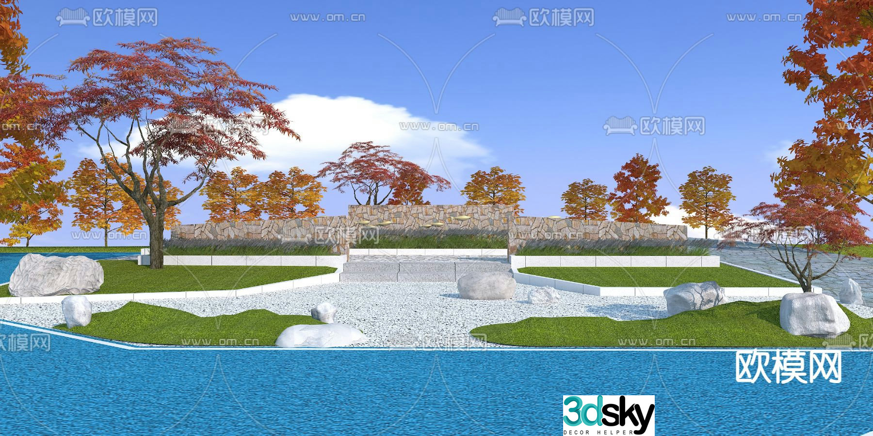 Garden landscape wall rough stone landscape wall 3D model
