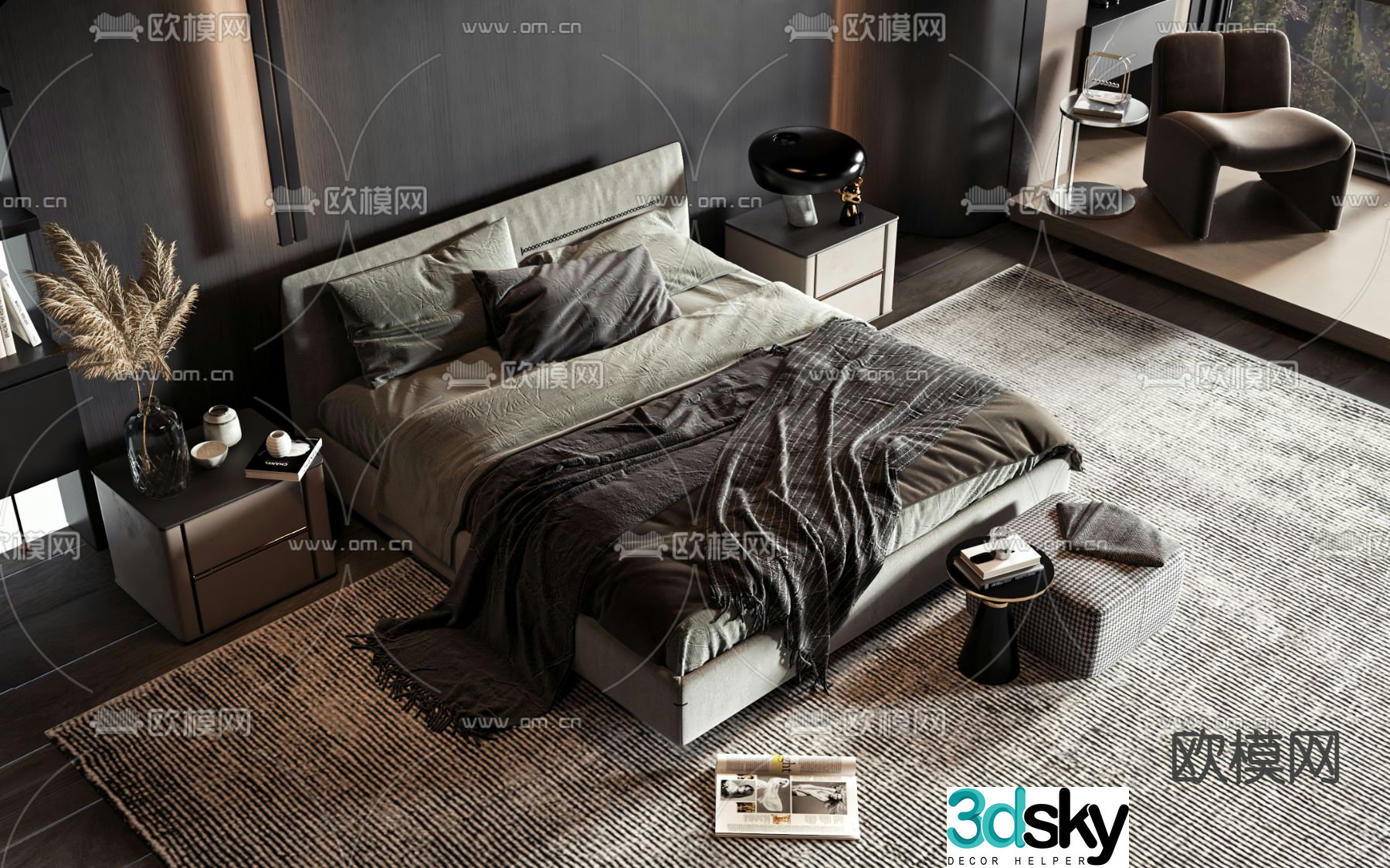 Italian double bed 3d model