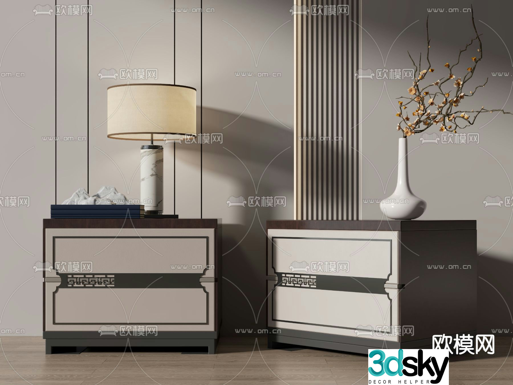 New Chinese style bedside table 3d model