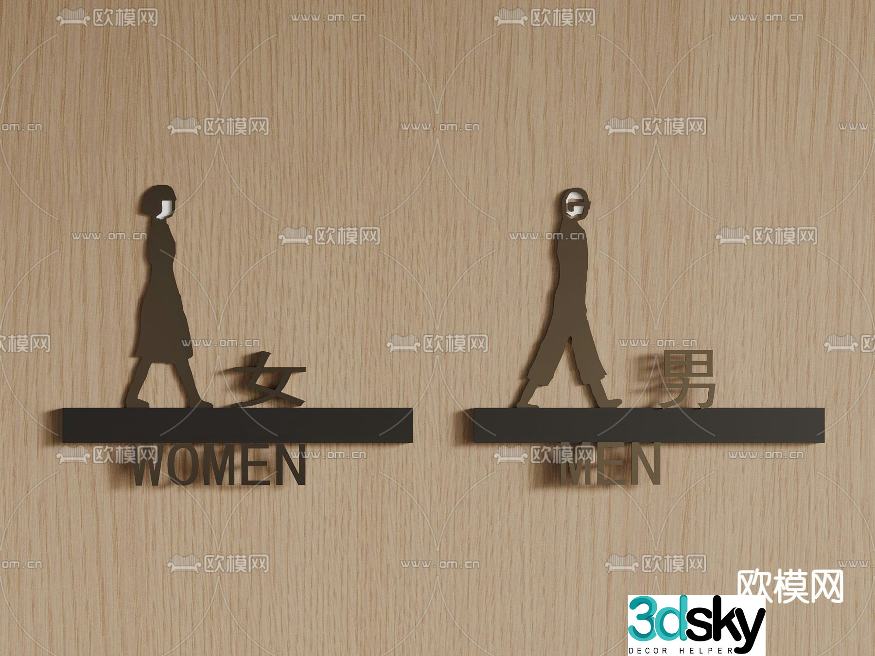 Bathroom door sign sign 3d model