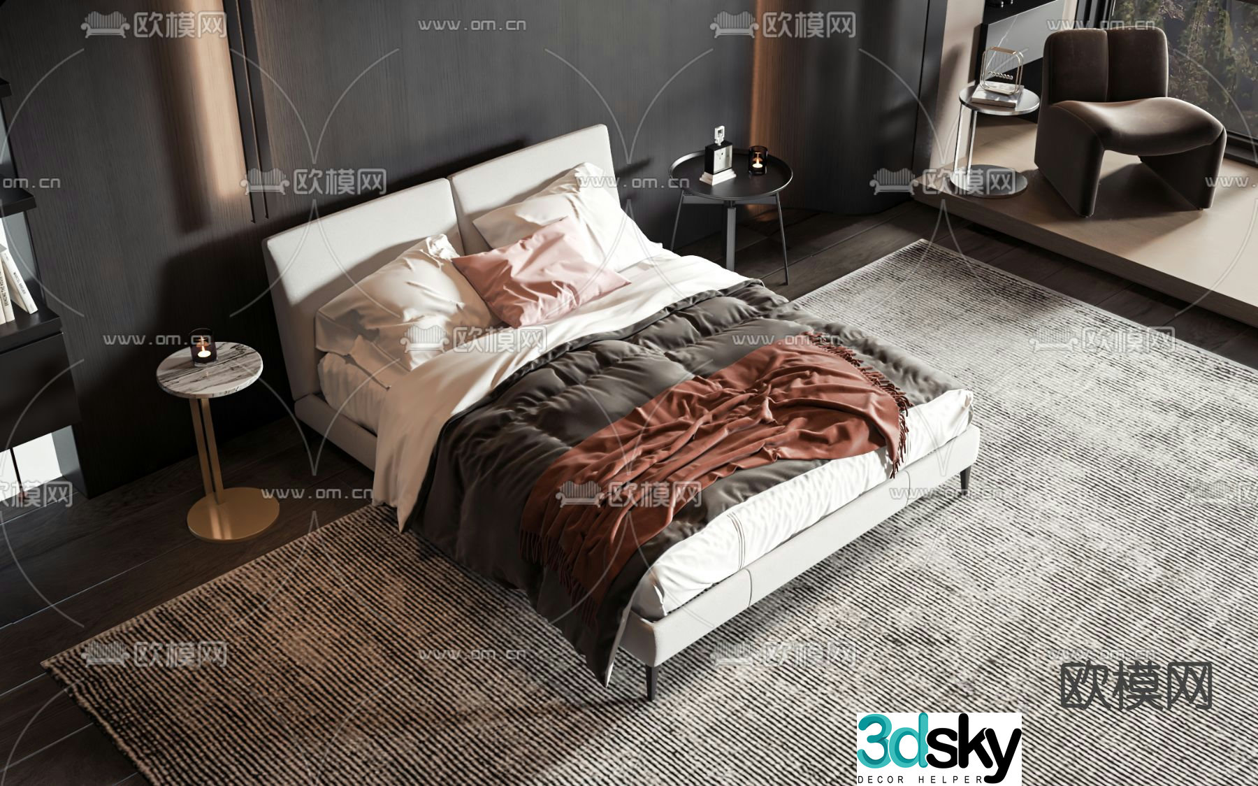 Modern double bed 3d model