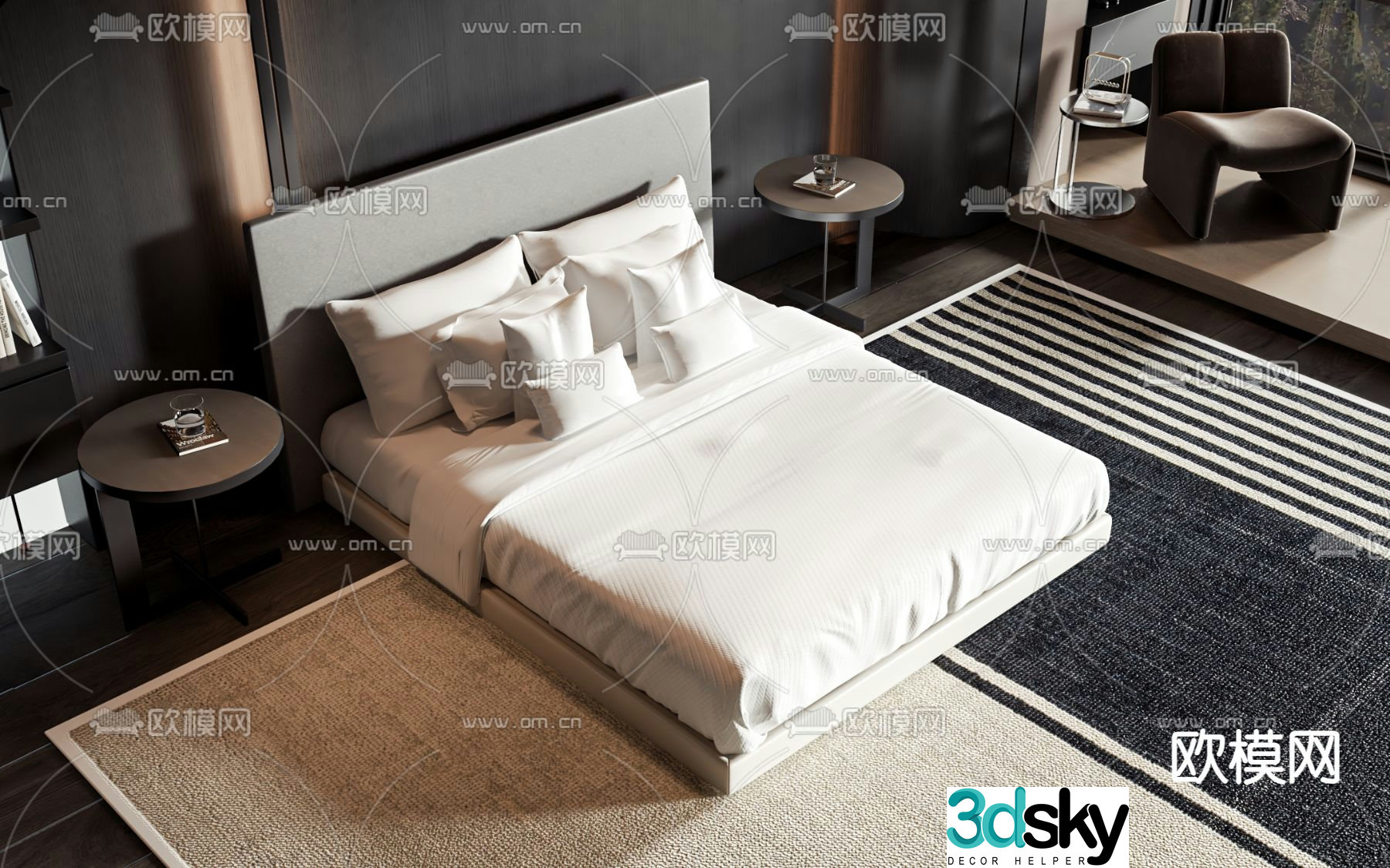 Modern double bed 3d model