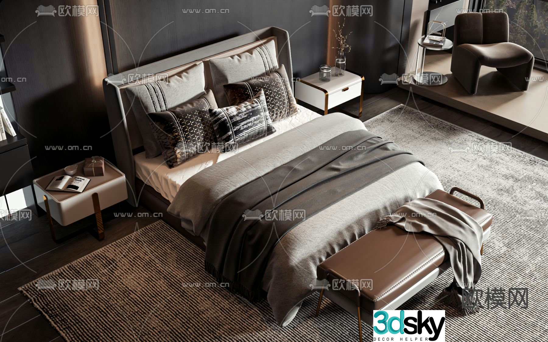 Modern double bed 3d model