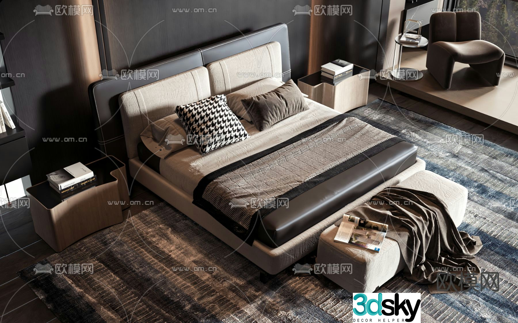 Italian double bed 3d model