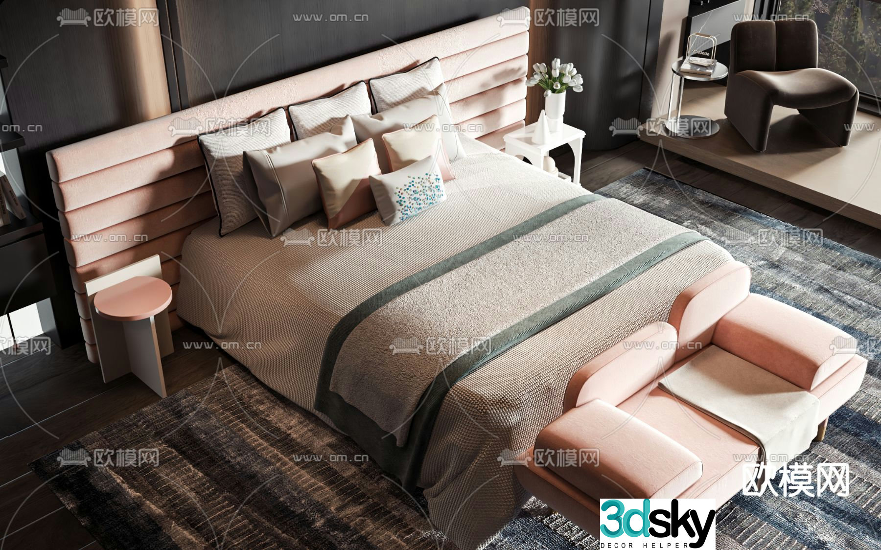 Modern double bed 3d model