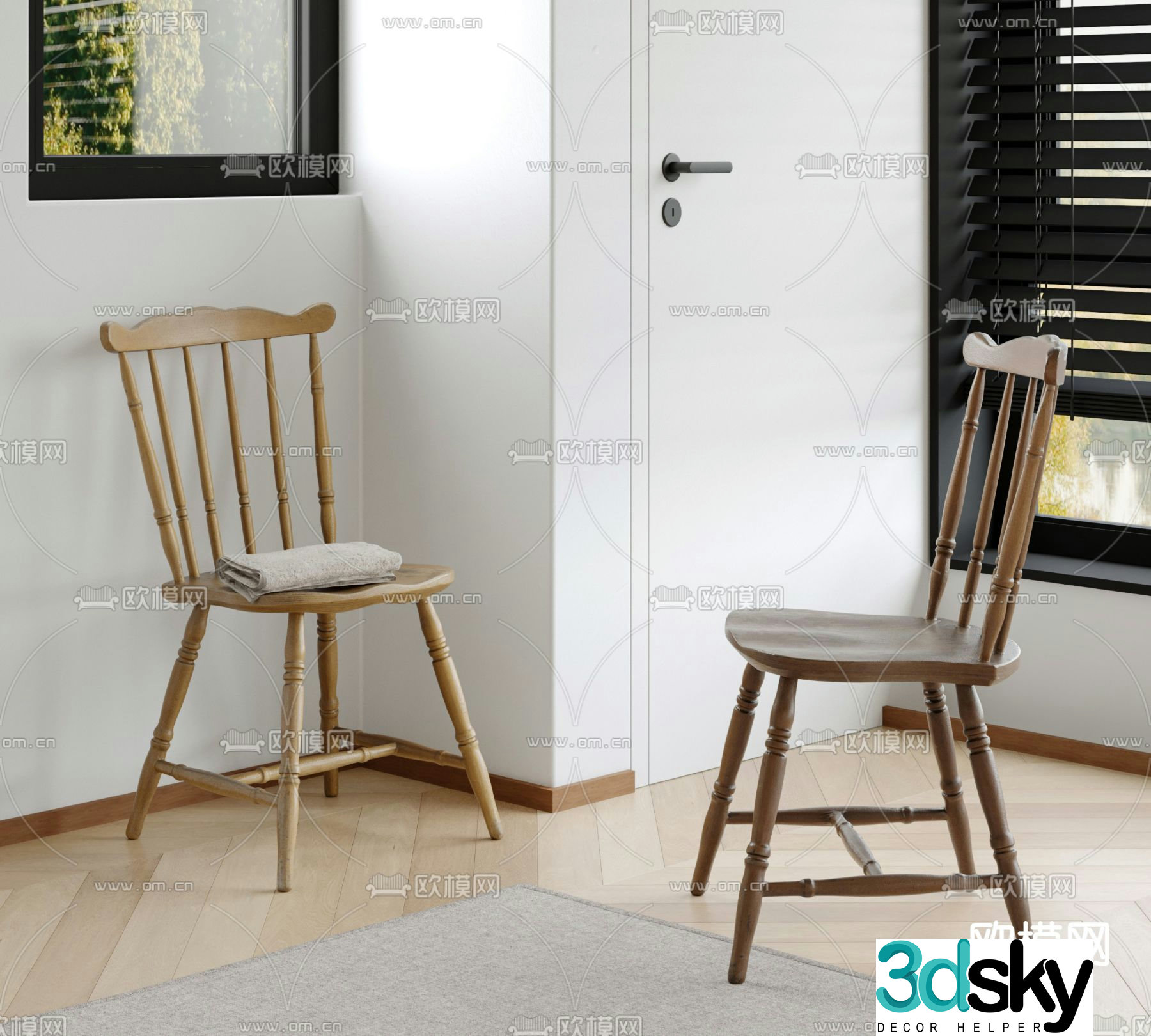 Medieval style solid wood dining chair 3D model