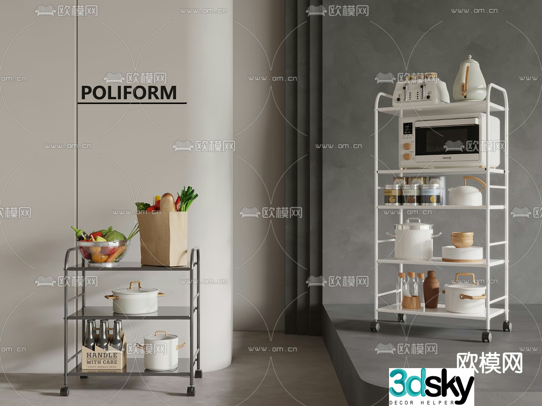Modern kitchen shelf 3d model