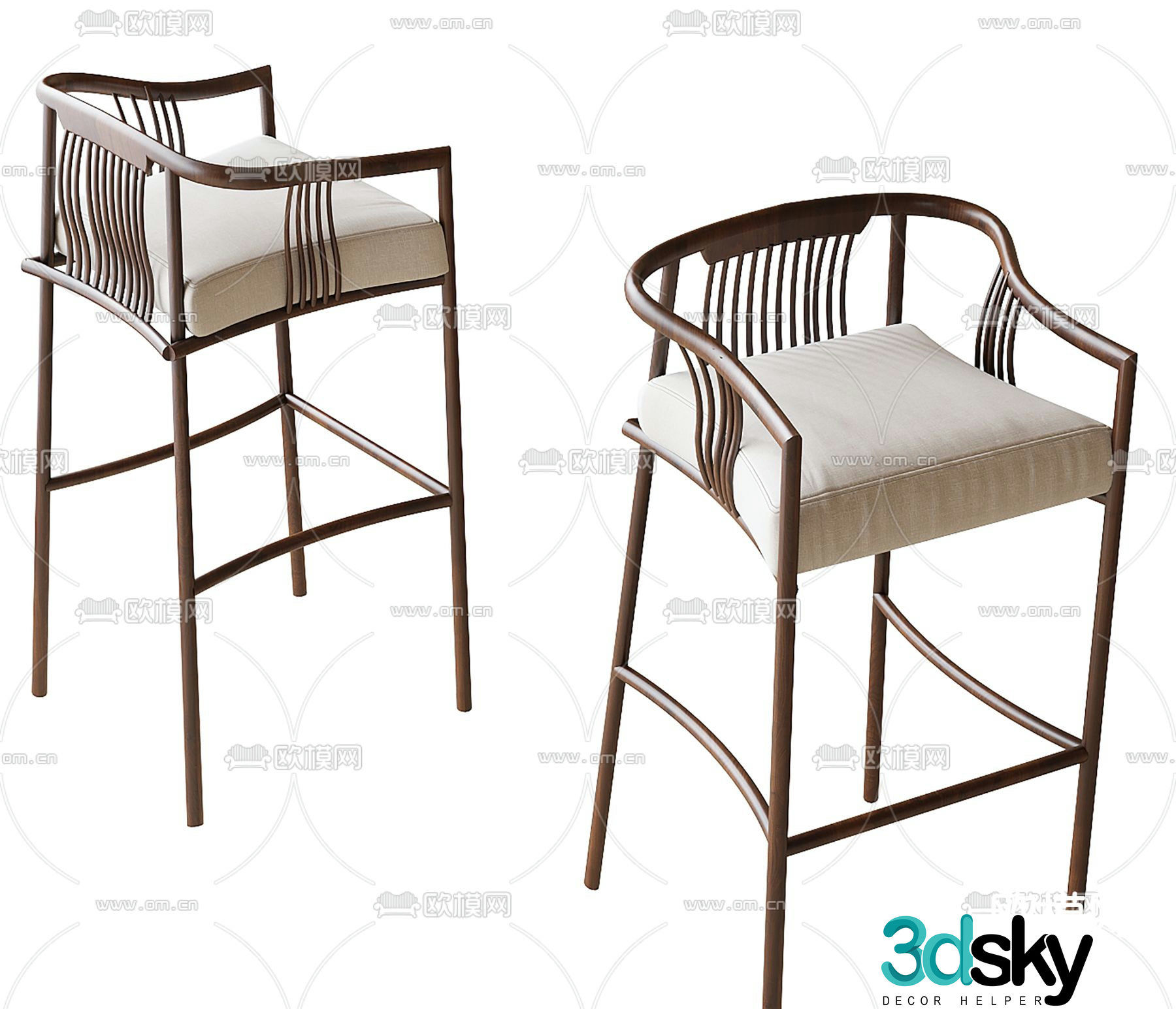 New Chinese style bar stool bar chair 3d model