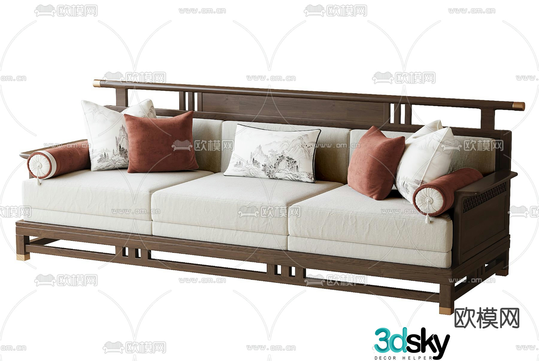 New Chinese style sofa three person sofa 3d model