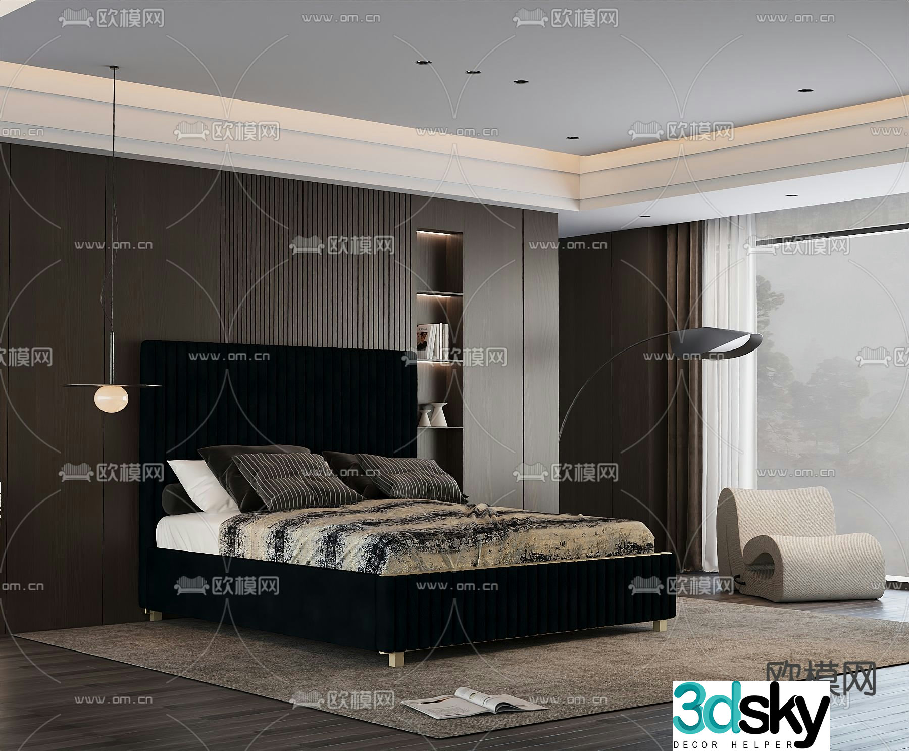 Italian double bed 3d model