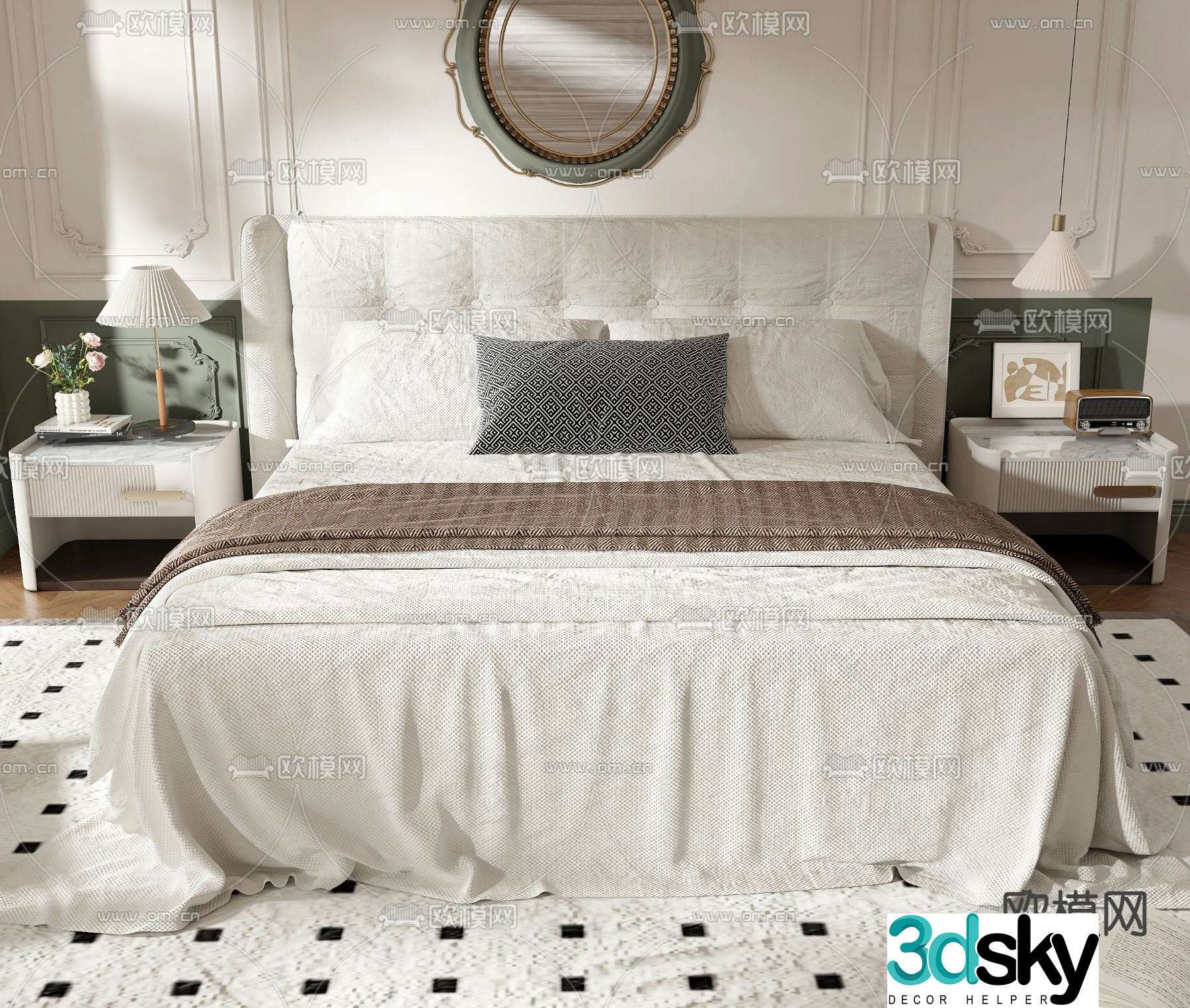 French double bed 3d model