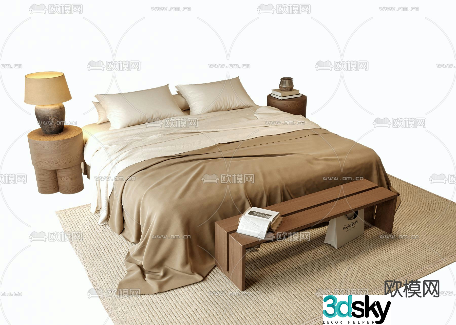 Medieval style double bed 3d model