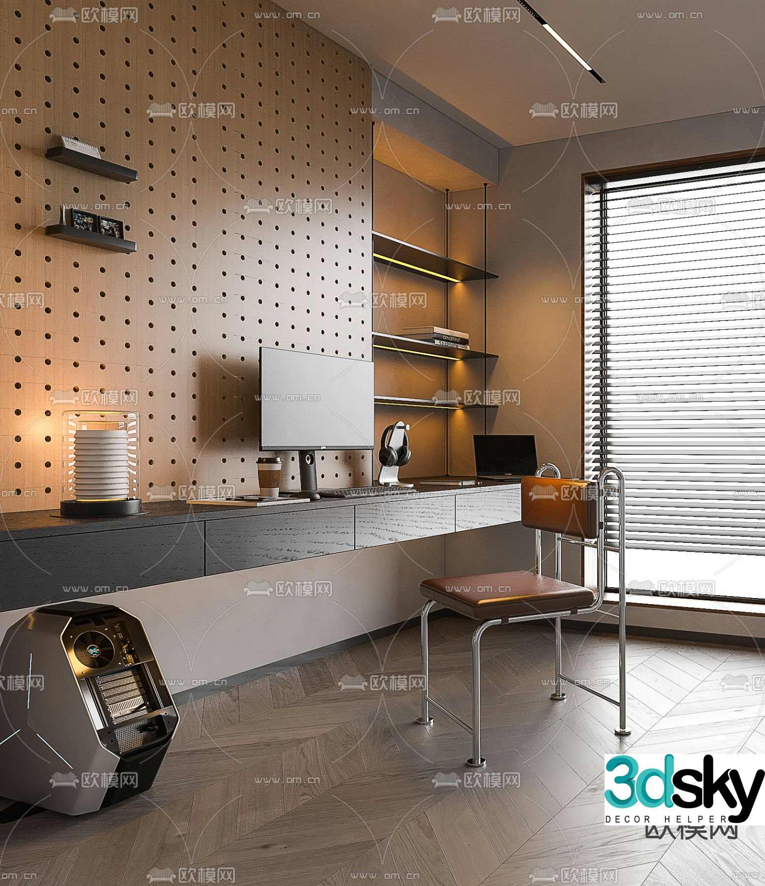 Modern desk computer desk 3d model