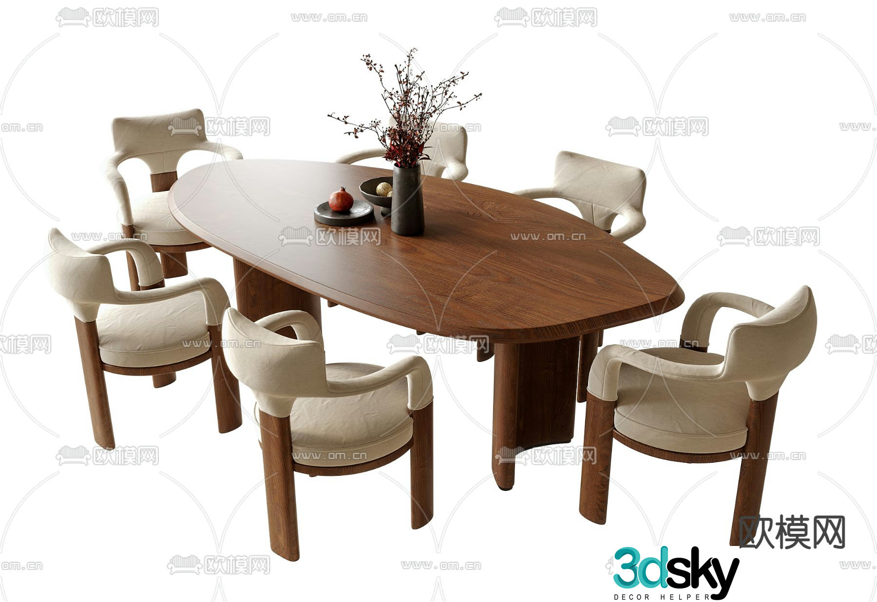 Medieval style dining table and chairs 3d model