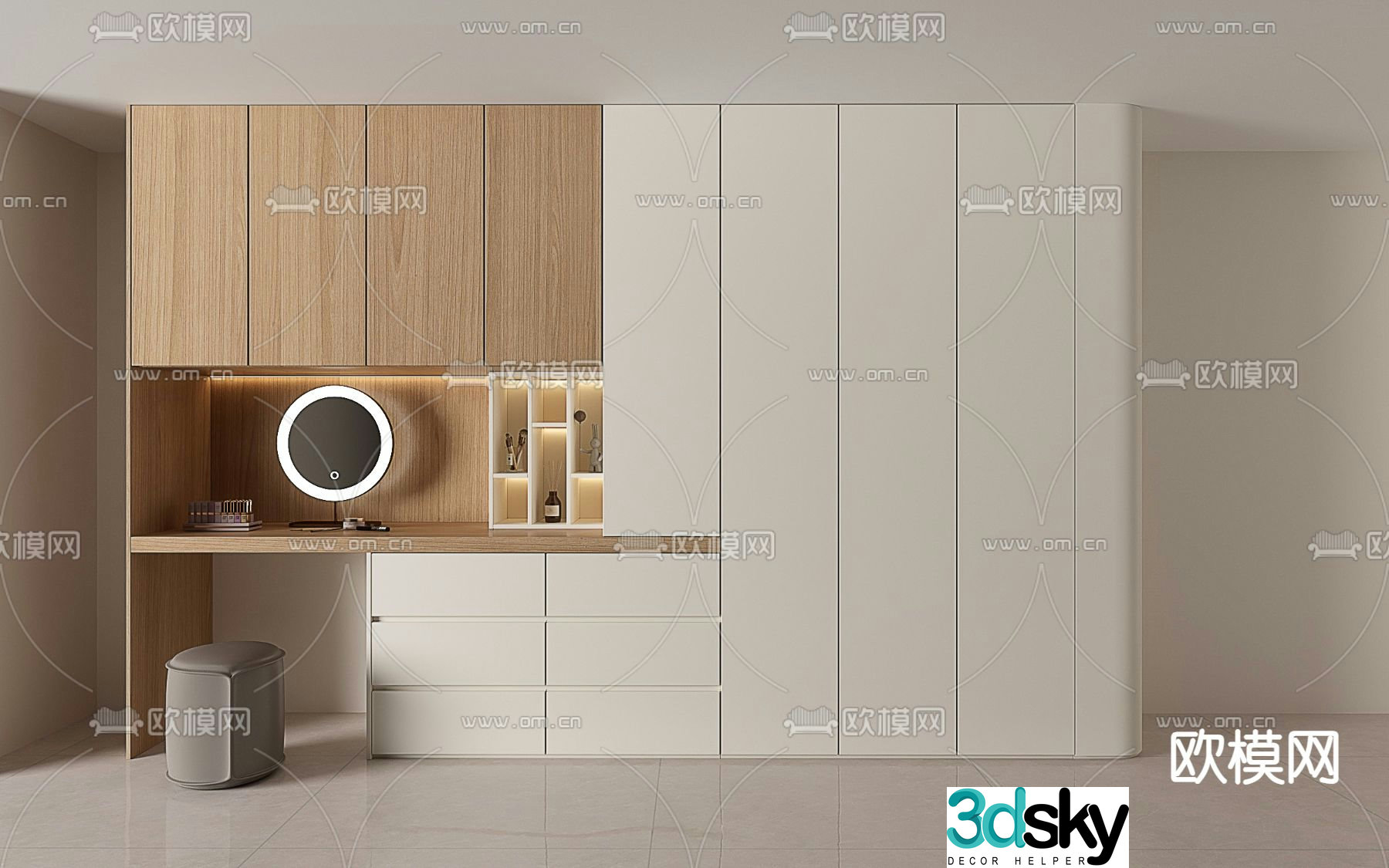 Cream style wardrobe wardrobe 3d model