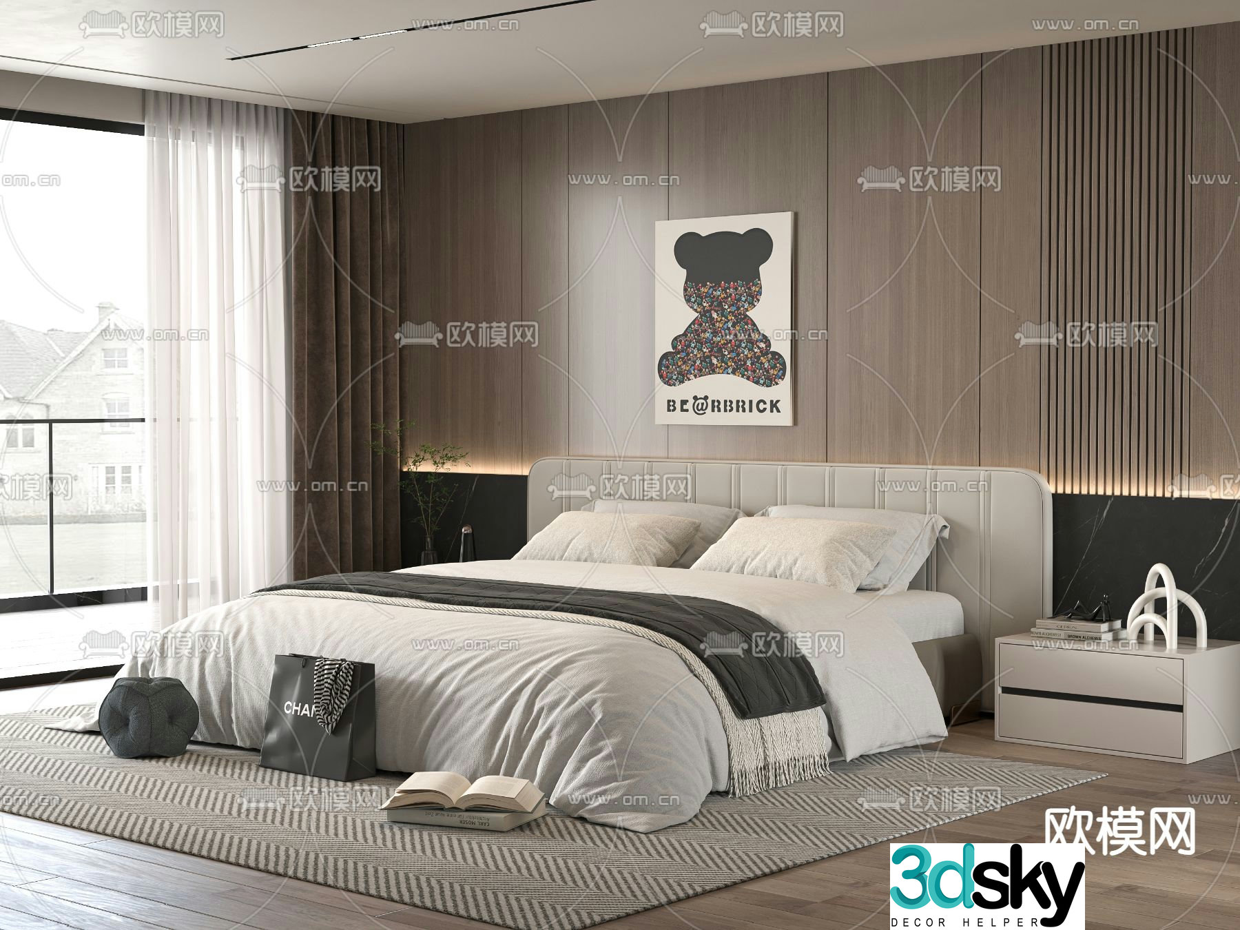 Minotti modern double bed 3d model
