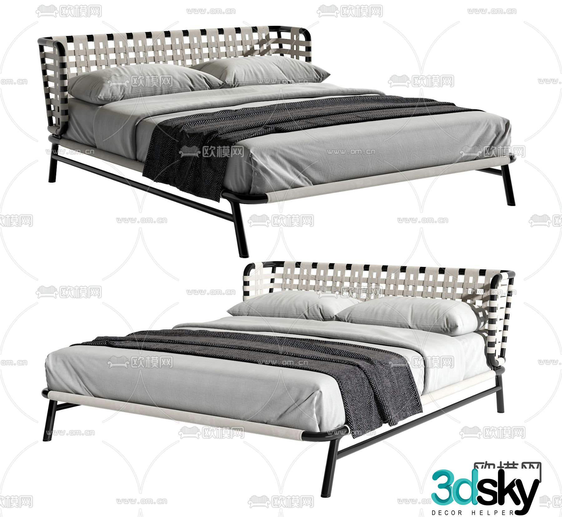 Modern double bed 3d model