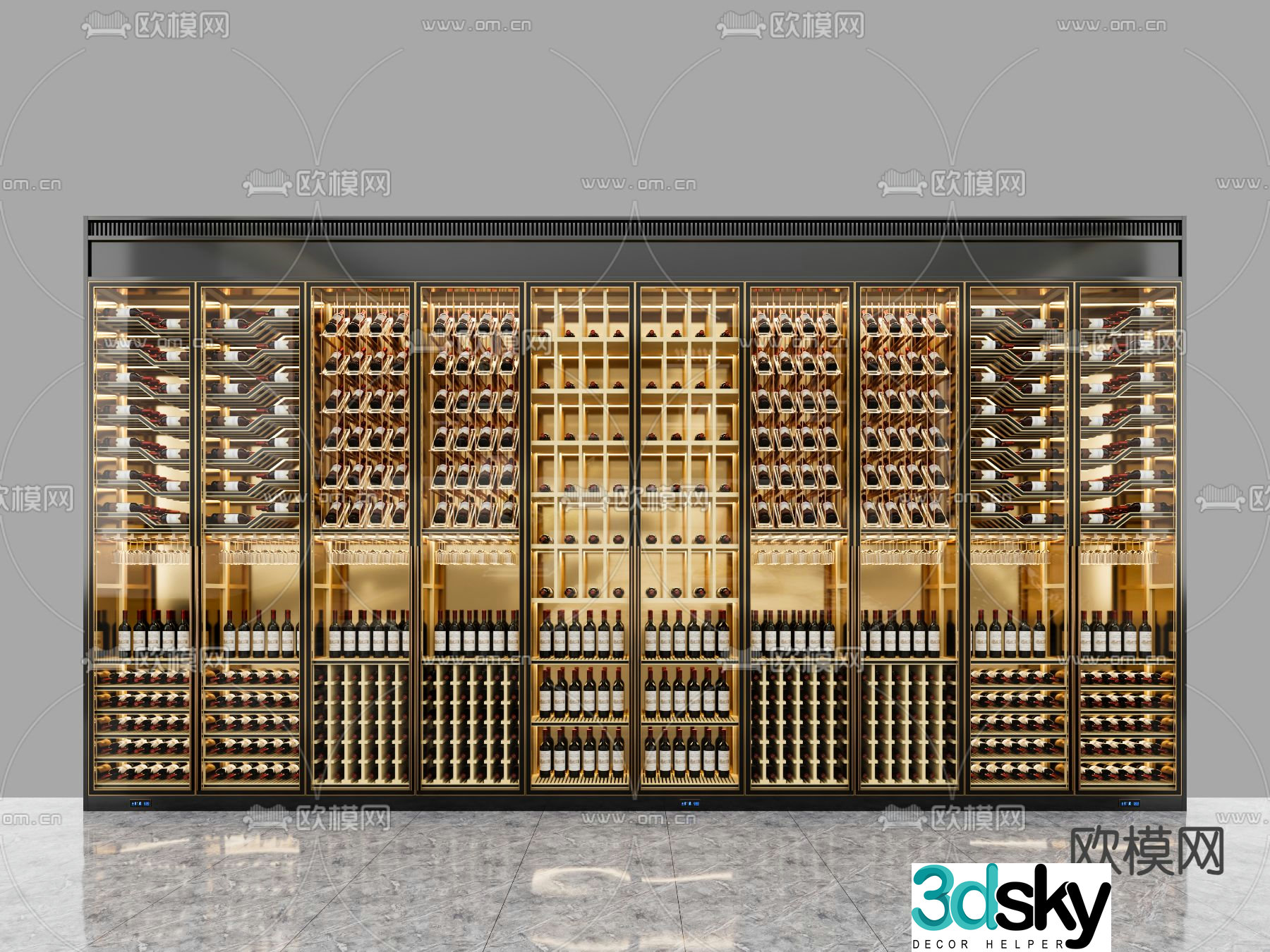 Light luxury wine cabinet 3D model