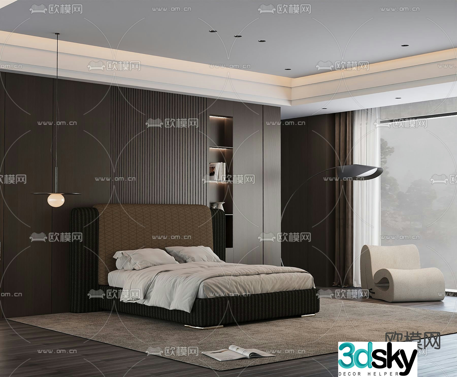Italian double bed 3d model