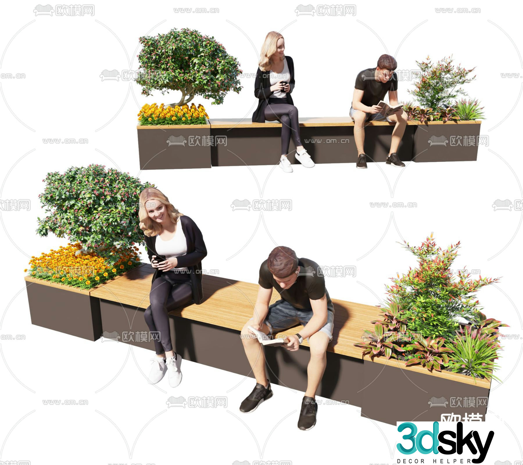 Outdoor chair tree pool chair landscape seat 3d model