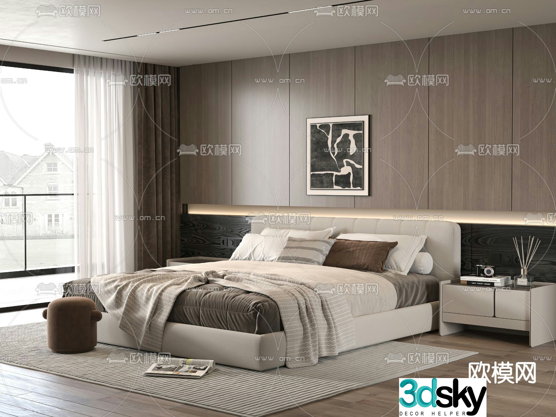 Minotti modern double bed 3d model