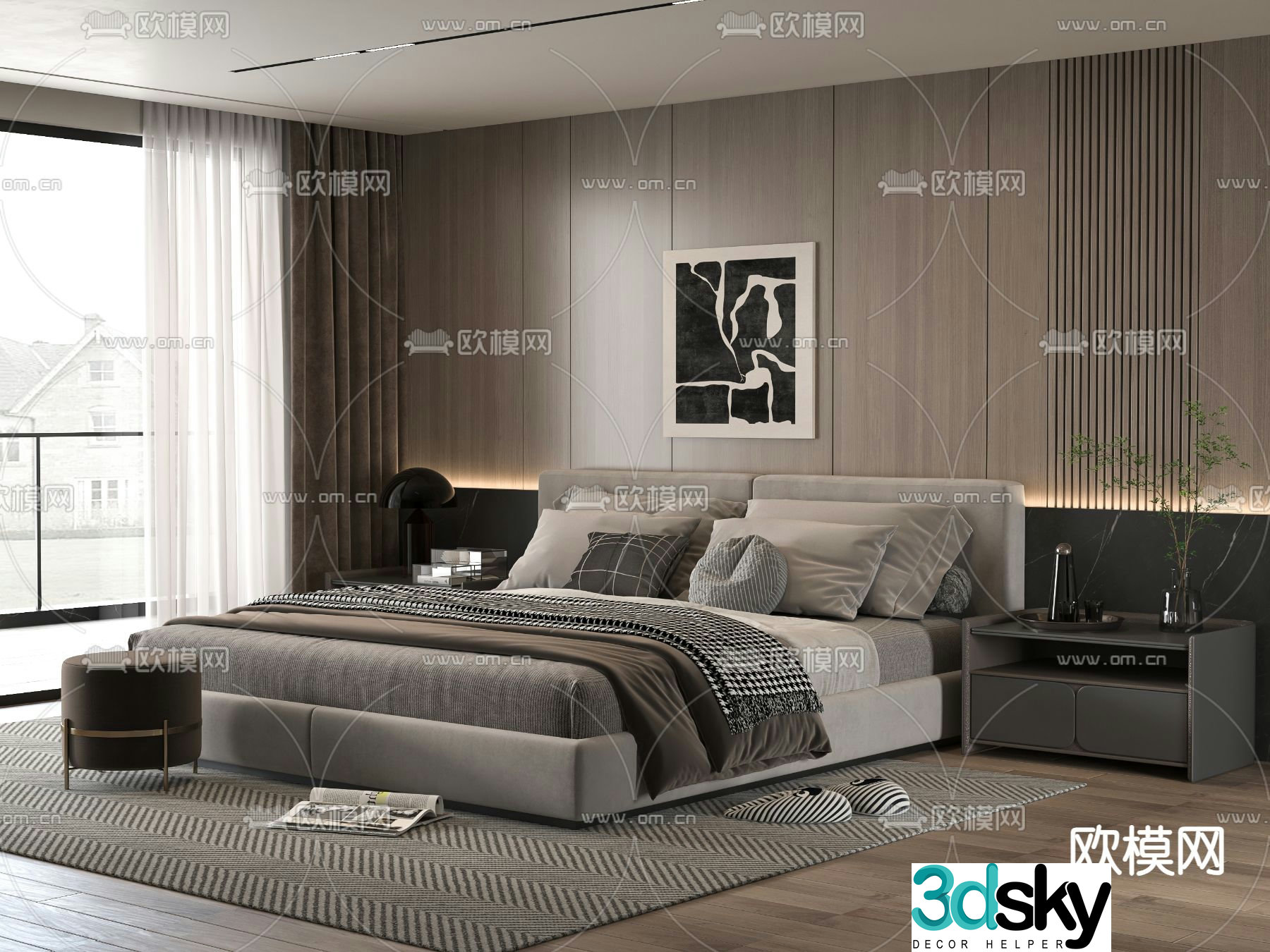 Minotti modern double bed 3d model