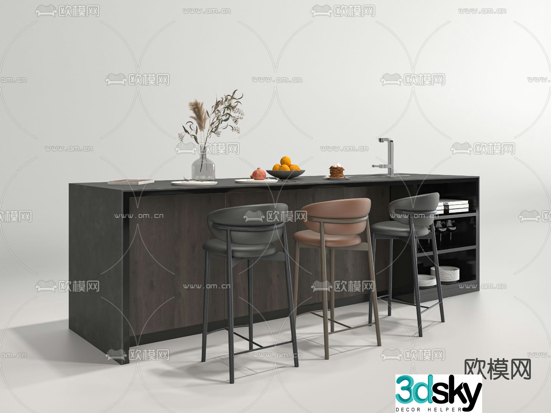 Bar Island dining table and chair 3D model