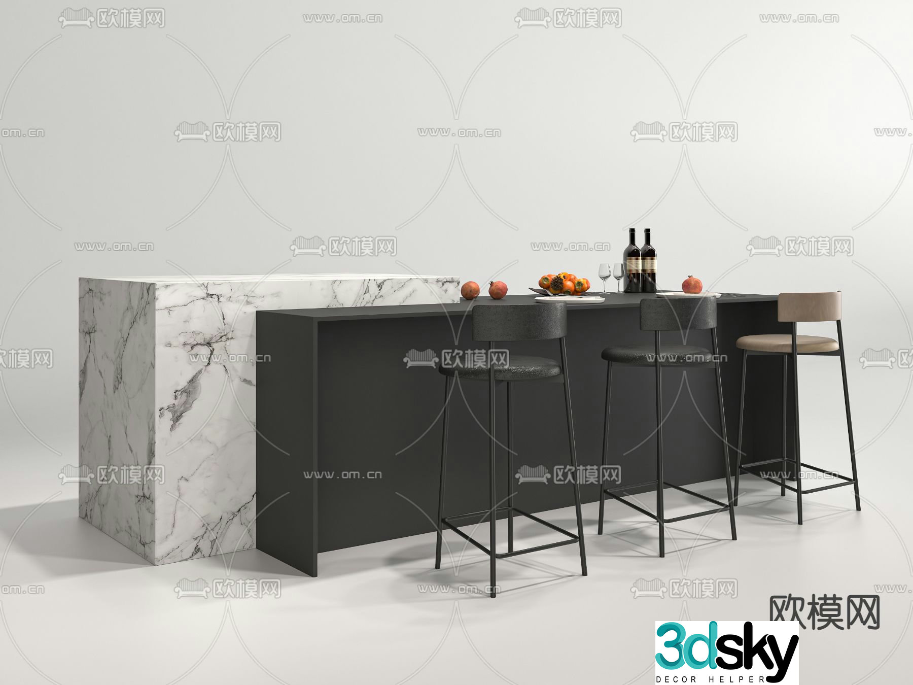Bar Nakadao dining table and chair 3D model