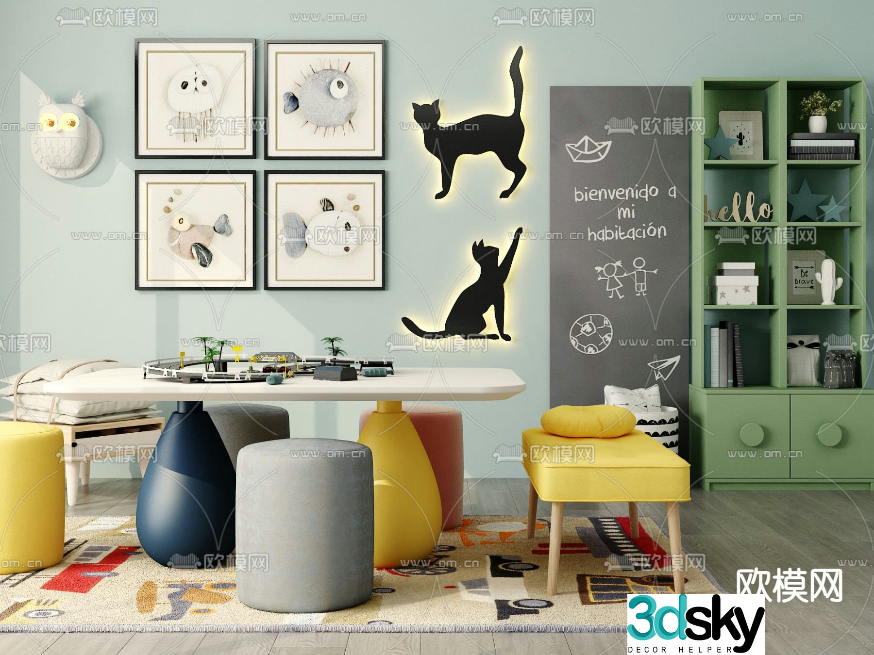 Nordic children’s table and chair toys 3d model