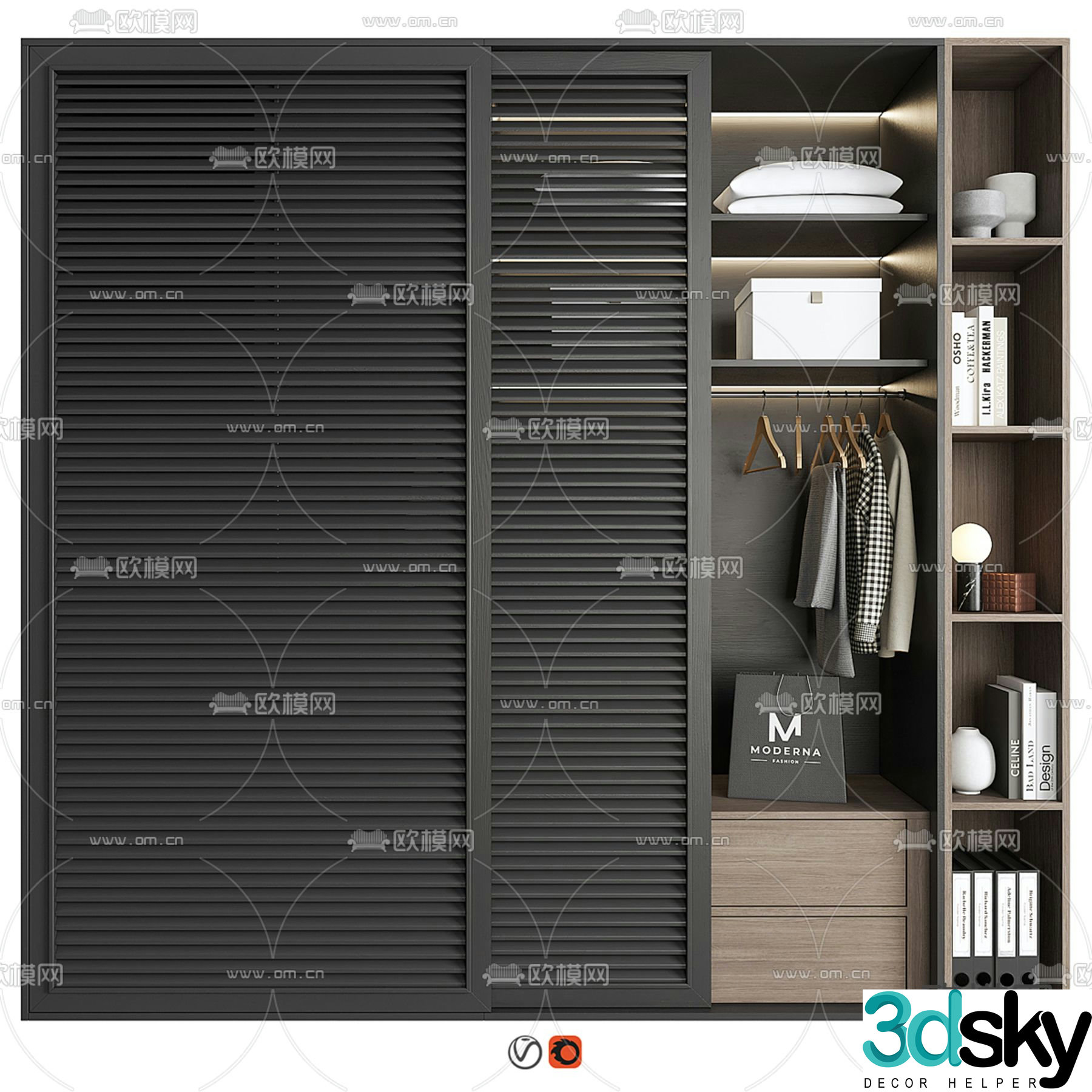 Furniture modern wardrobe solid wood wardrobe 3d model