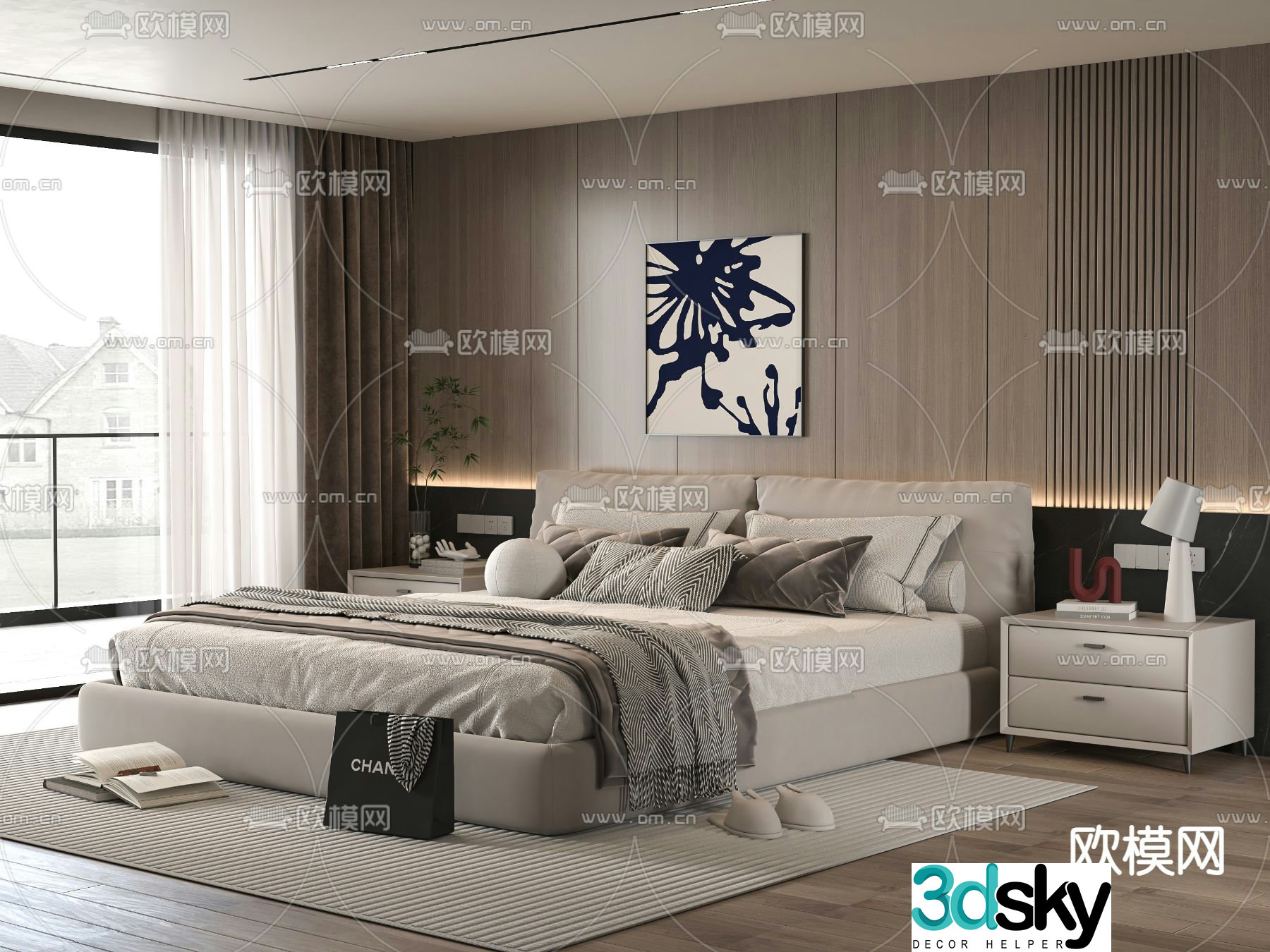 Minotti modern double bed 3d model
