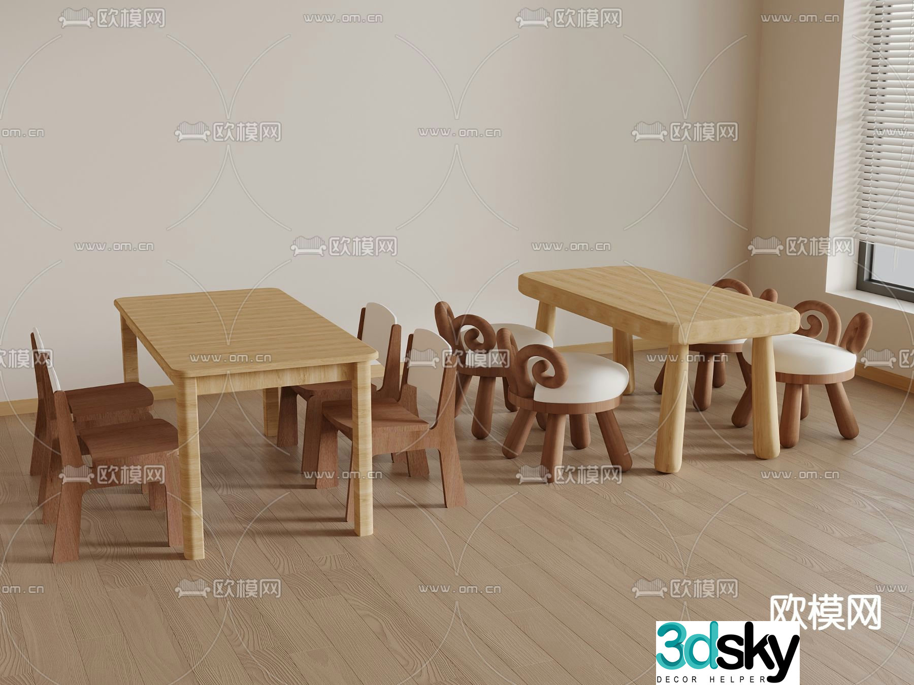 Toddler table and chair 3d model