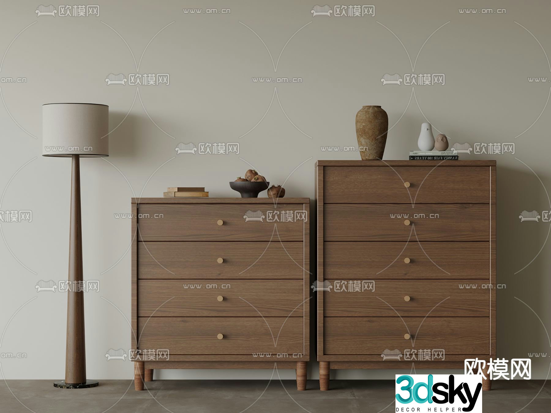 Wabi-Sabi Drawer Cabinet Entry Cabinet 3D Model