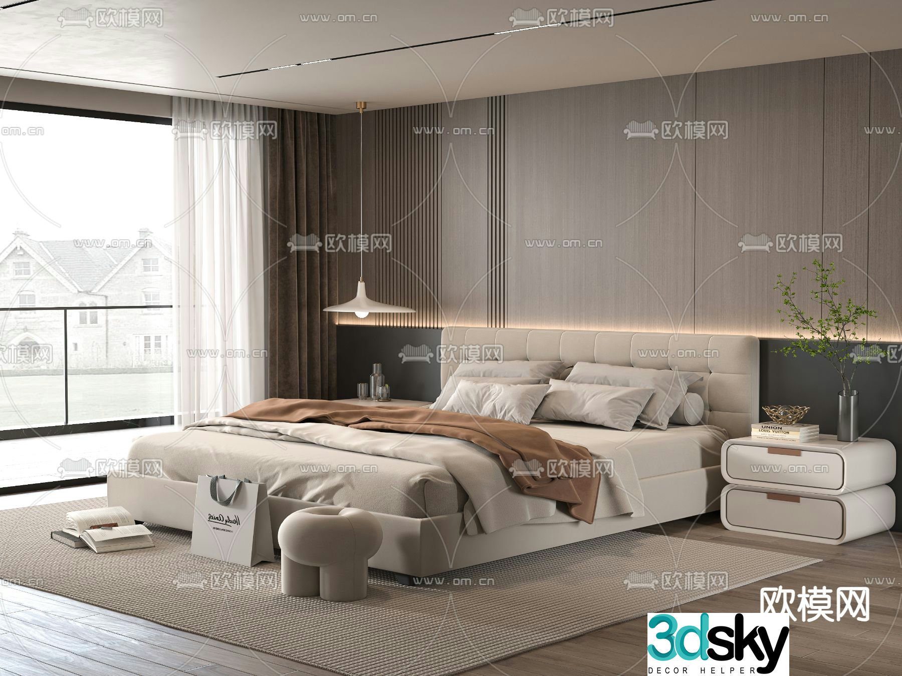 Minotti modern double bed 3d model