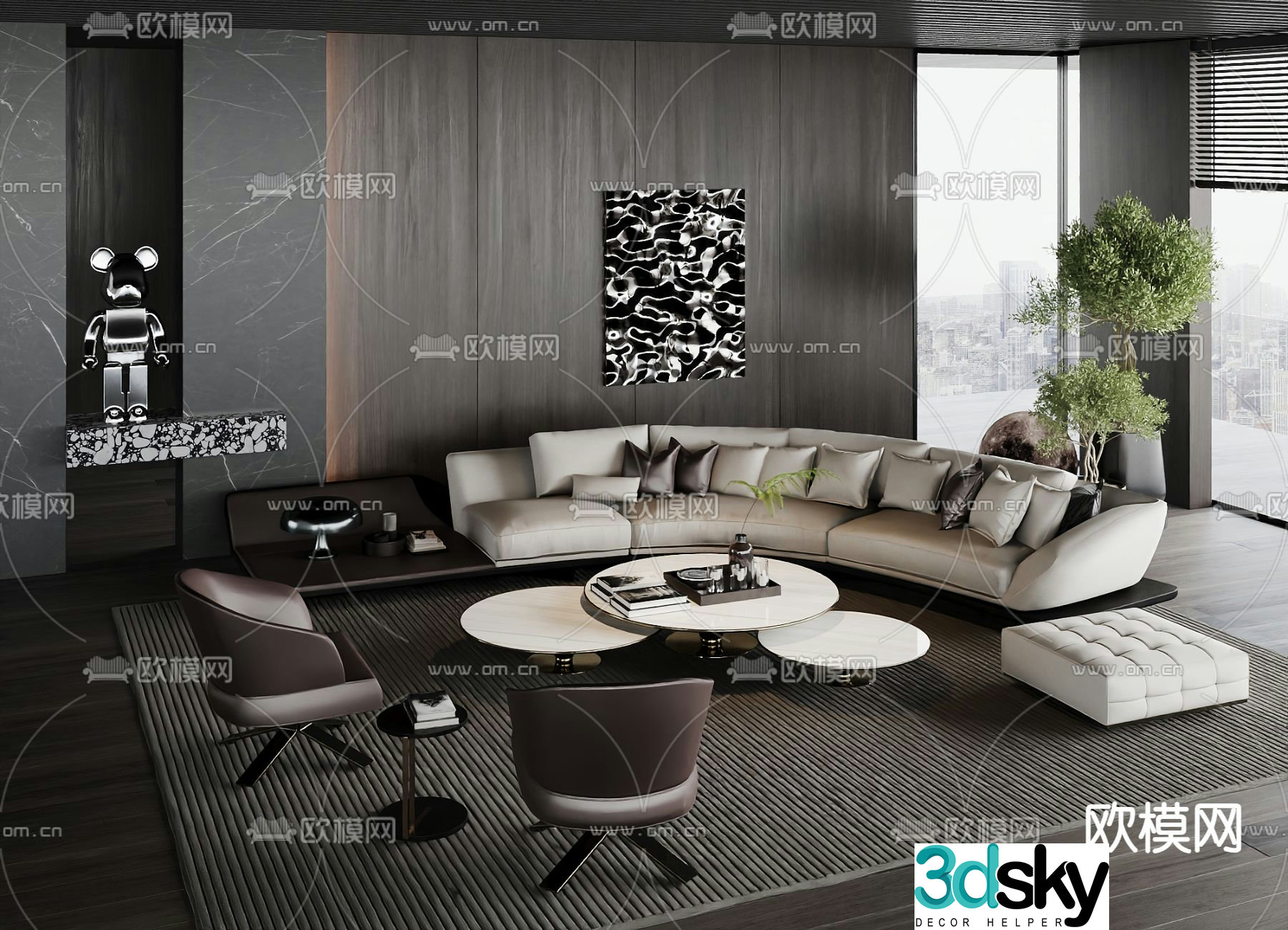 Italian curved sofa modular sofa 3d model