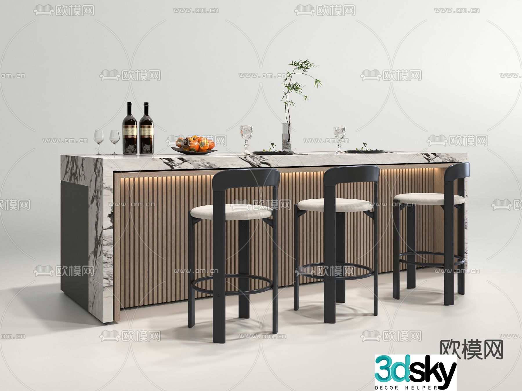 Bar Island dining table and chair 3D model