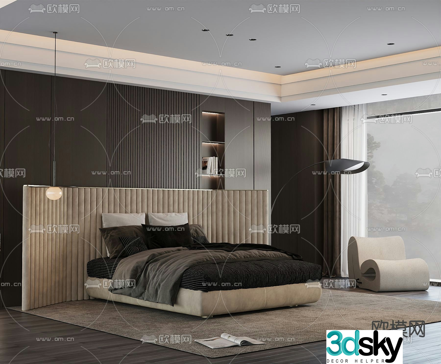 Italian double bed 3d model