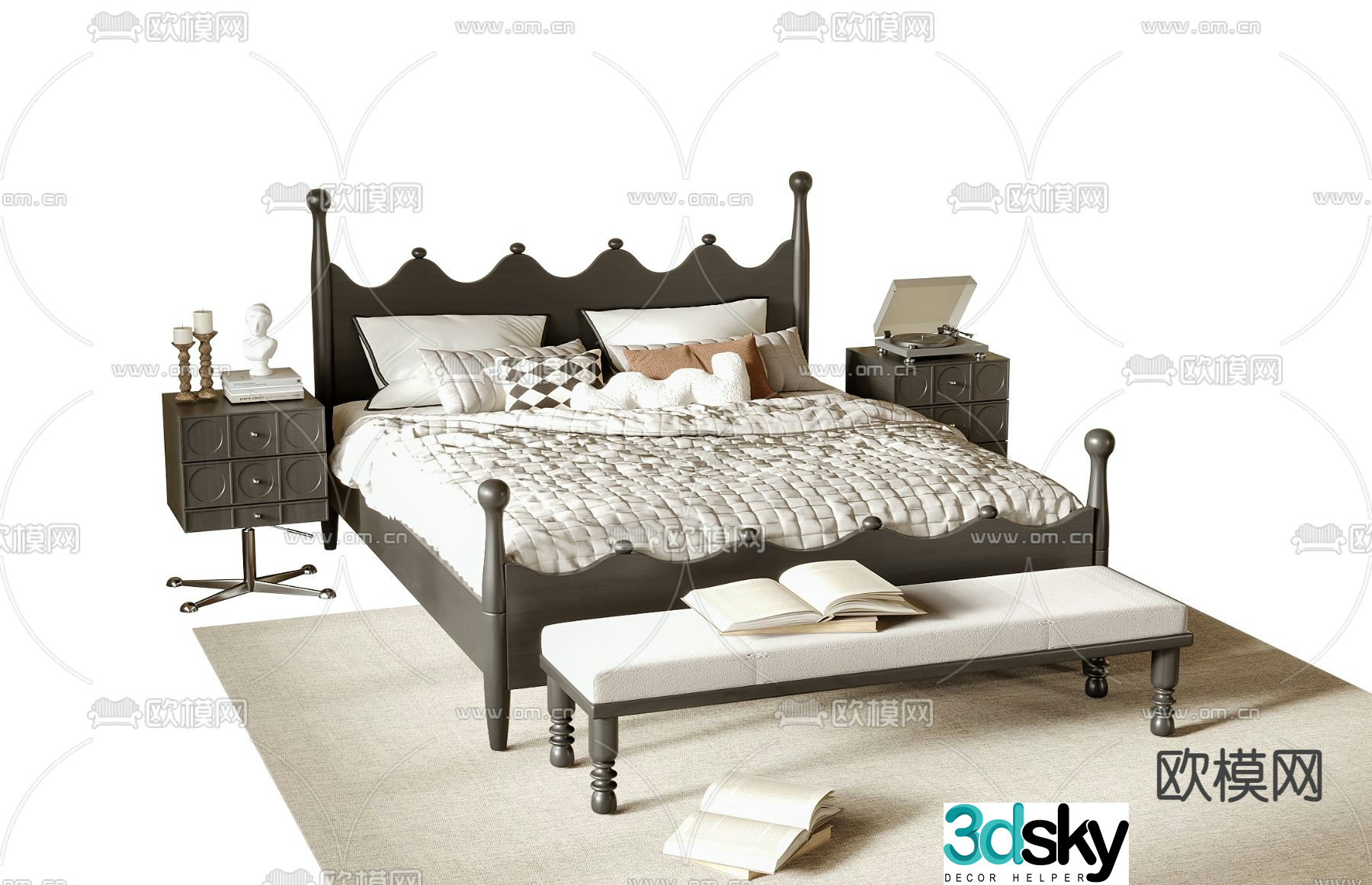 French double bed 3d model