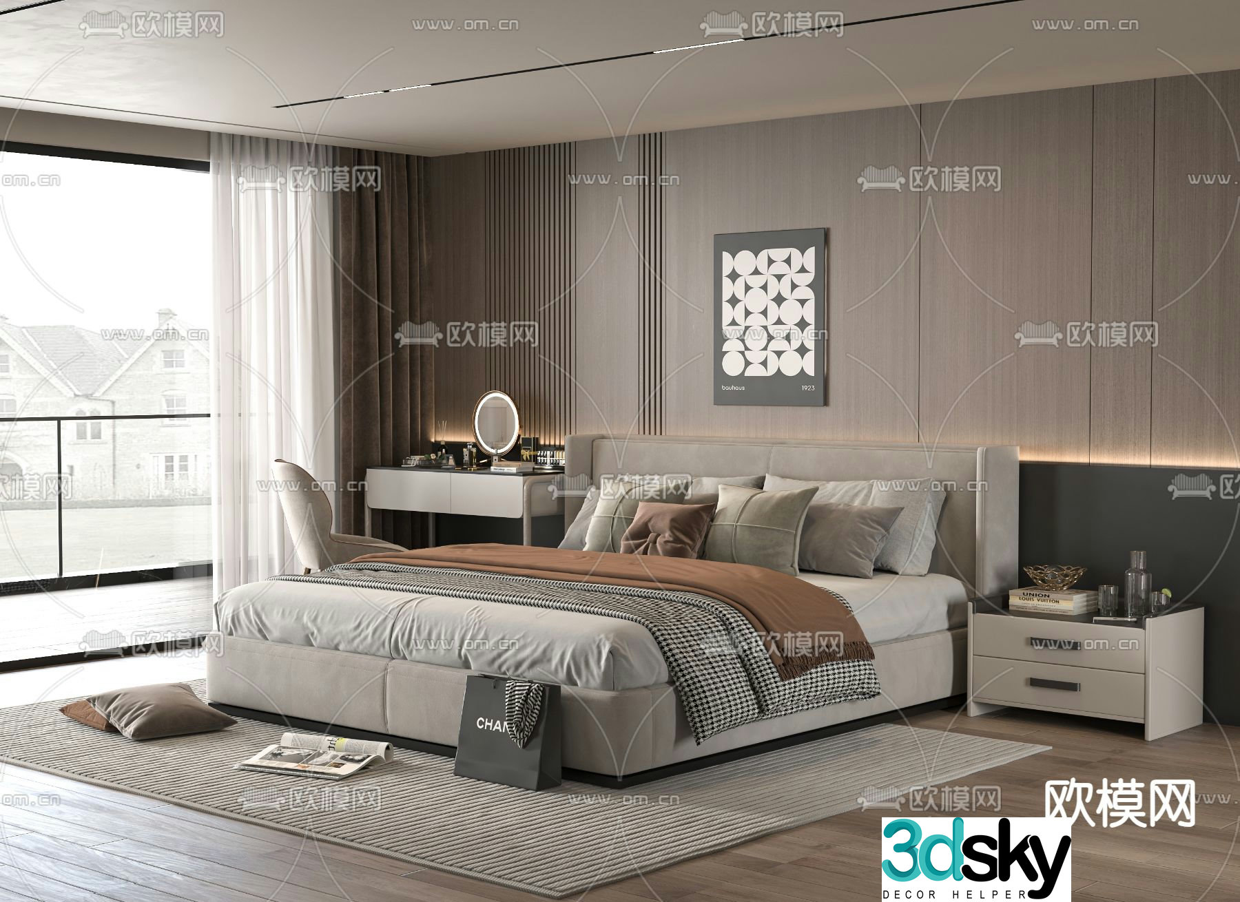 Minotti modern double bed 3d model
