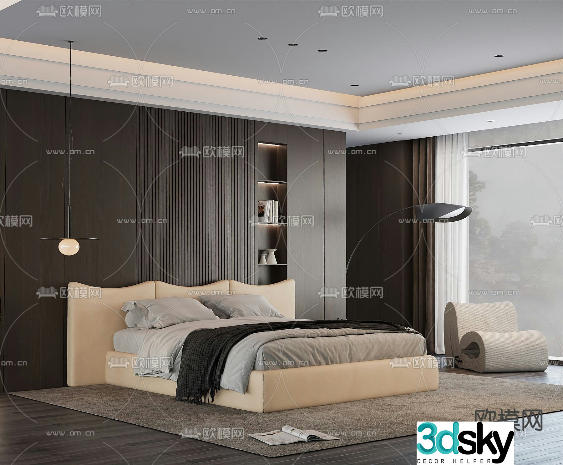 Italian double bed 3d model