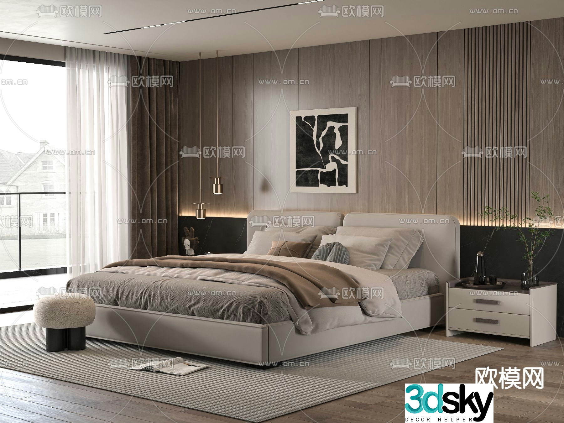 Minotti modern double bed 3d model