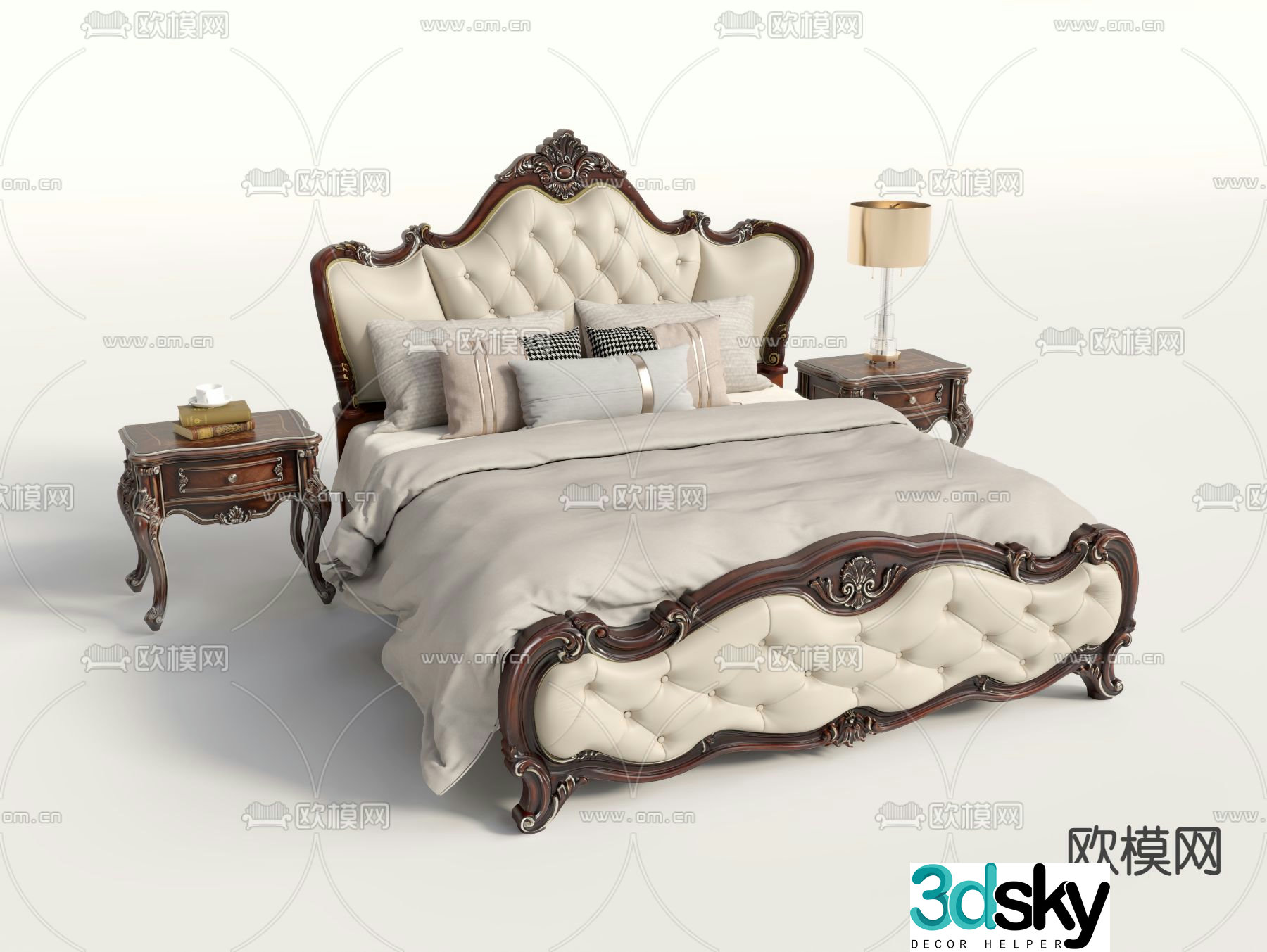 European double bed 3d model