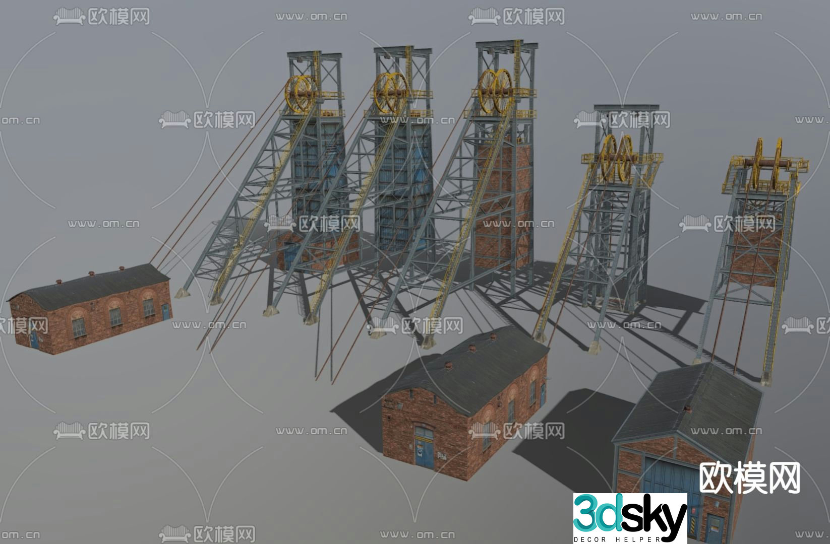 Industrial Feng Shui Tower Red Brick House High Tower 3D Model