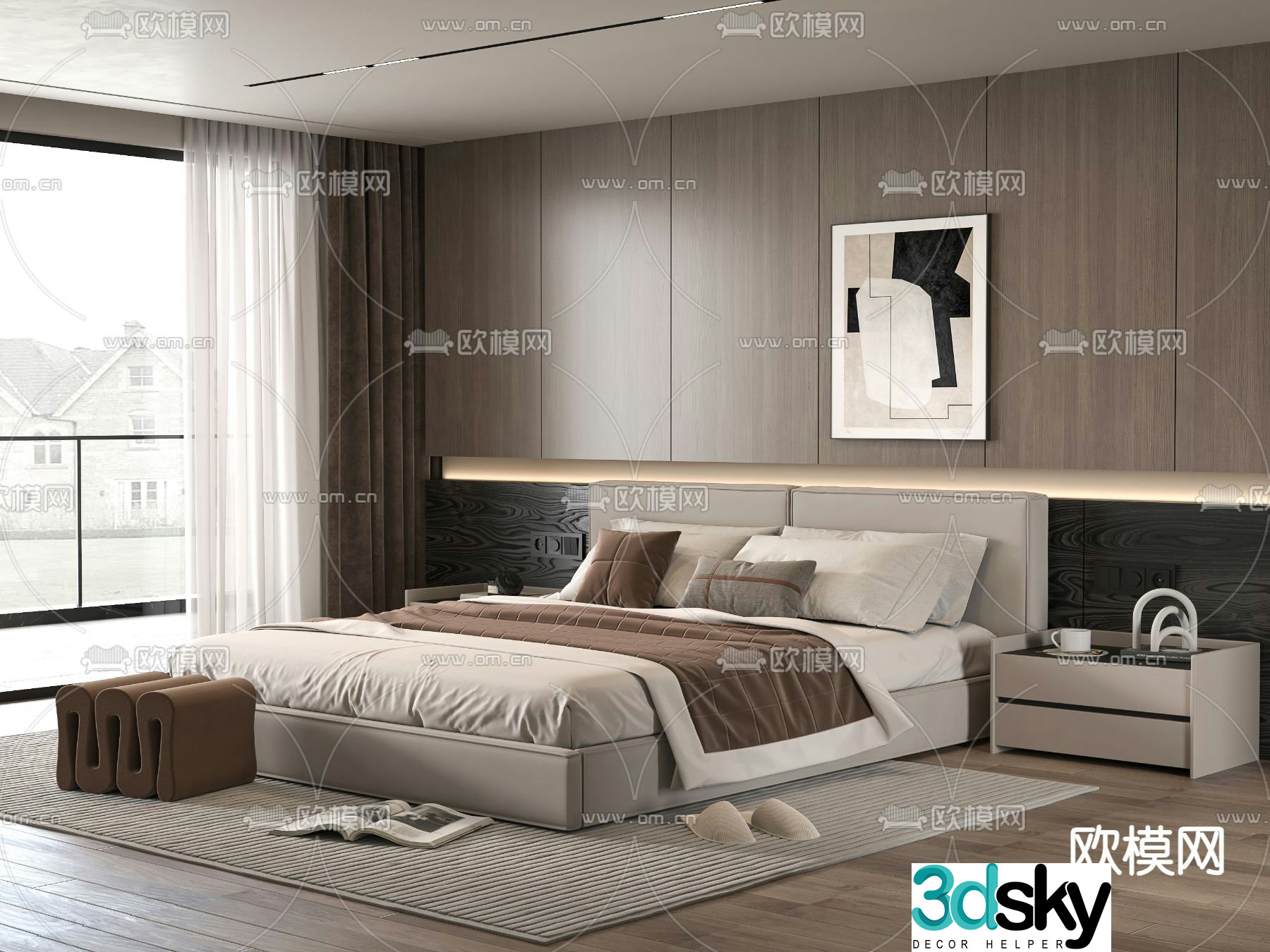Minotti modern double bed 3d model