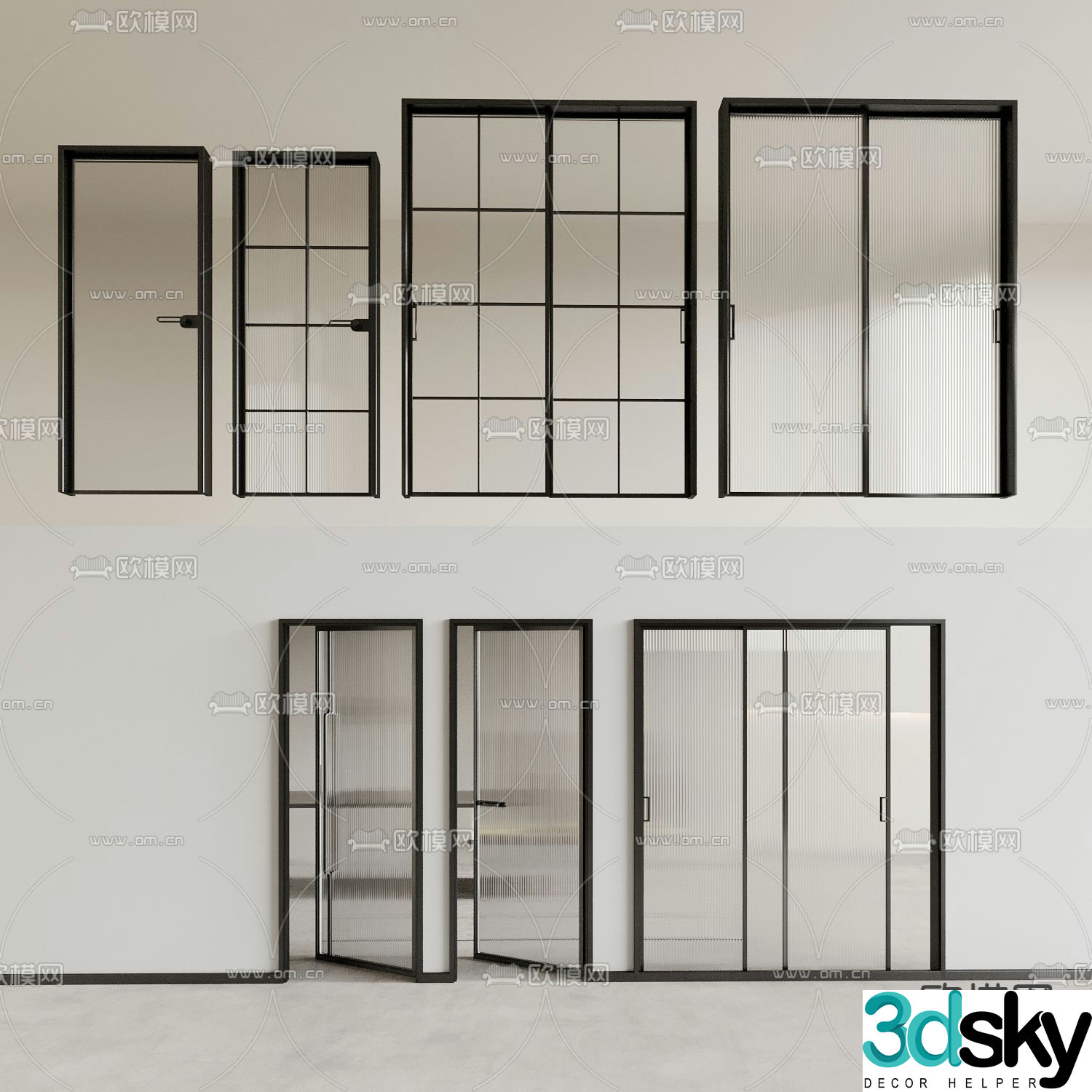 Sliding door glass door Changhong glass door kitchen door bathroom door 3d model