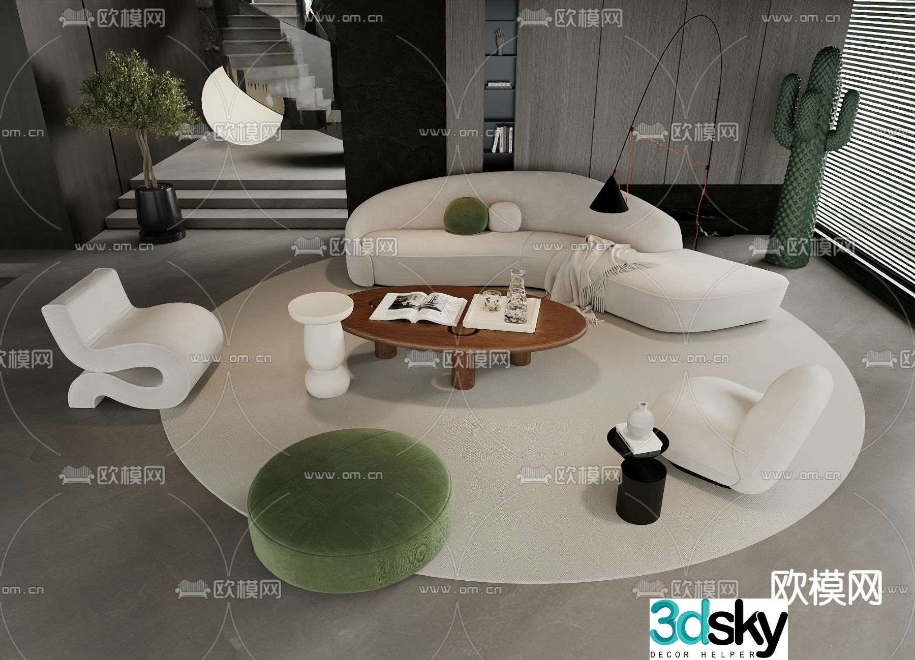 Cream style sofa curved sofa modular sofa 3d model