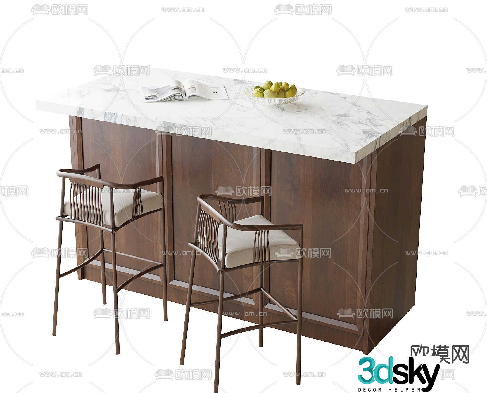 New Chinese island counter bar chair 3d model