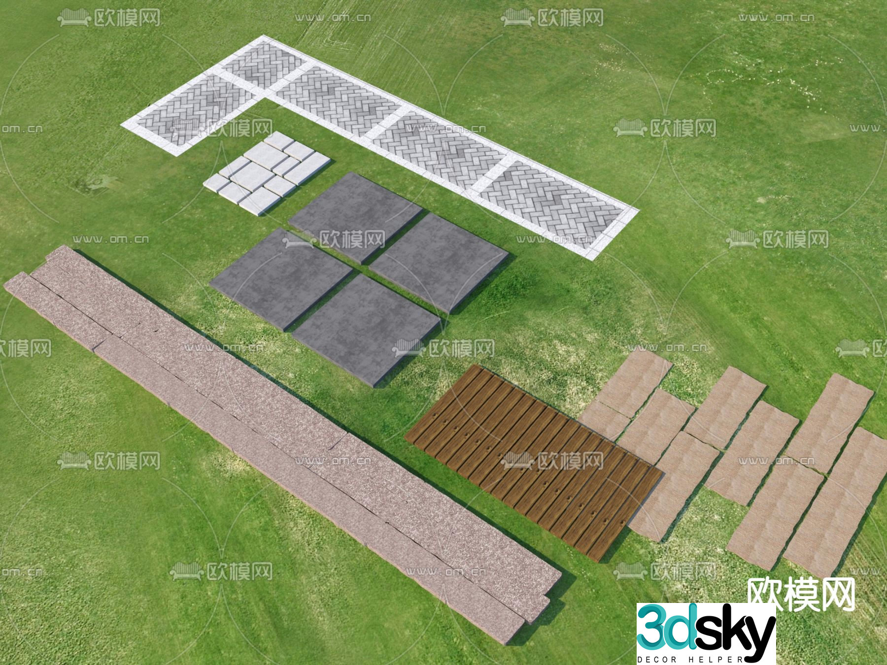 Modern landscape garden road park steps 3d model