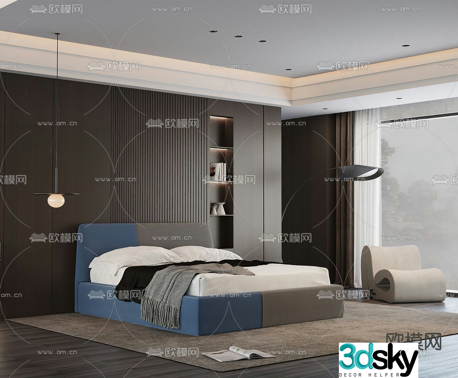 Italian double bed 3d model