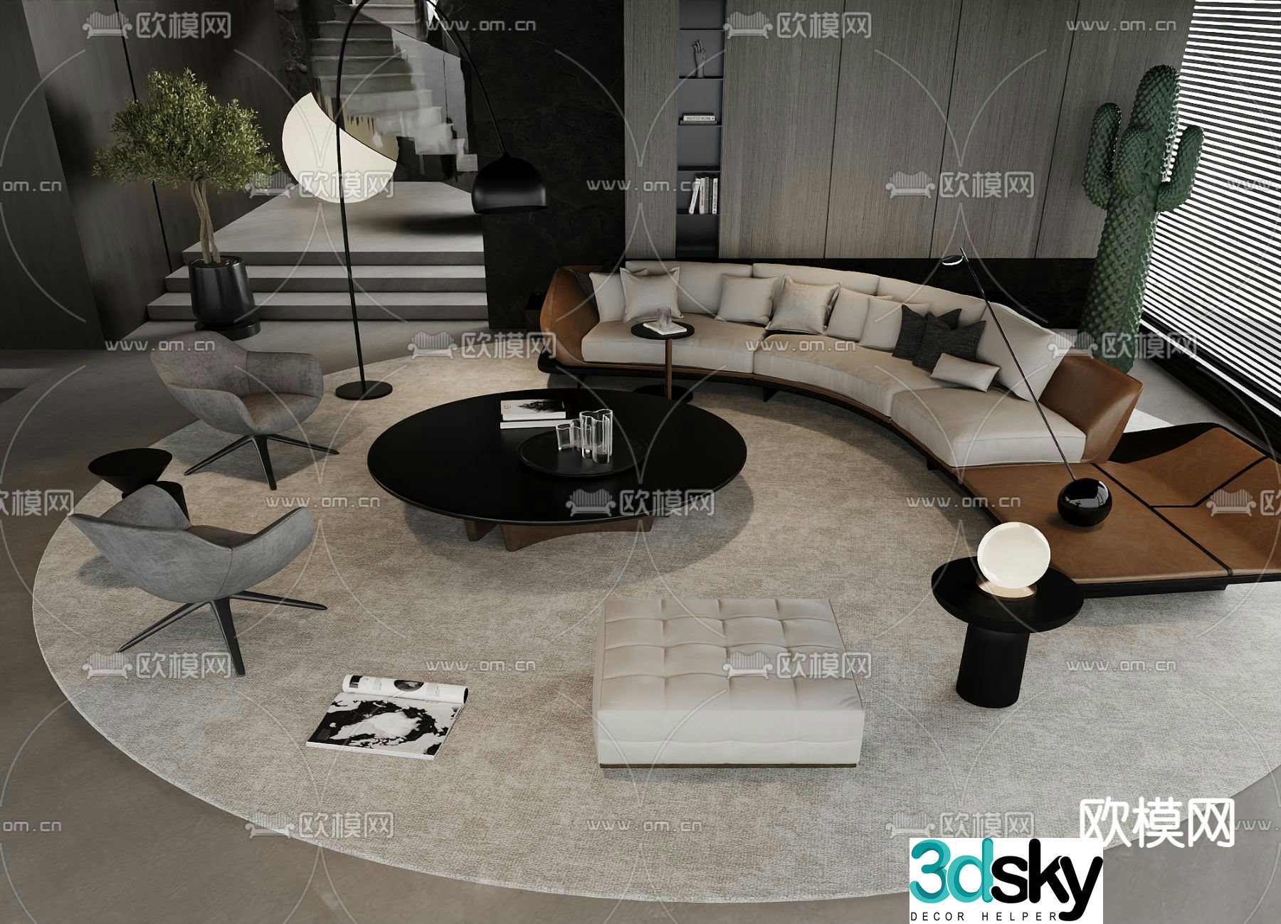 Italian curved sofa modular sofa 3d model